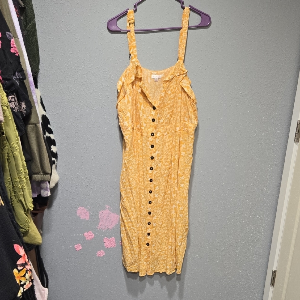 Xhilaration Mustard Yellow Floral Button Down Sundress